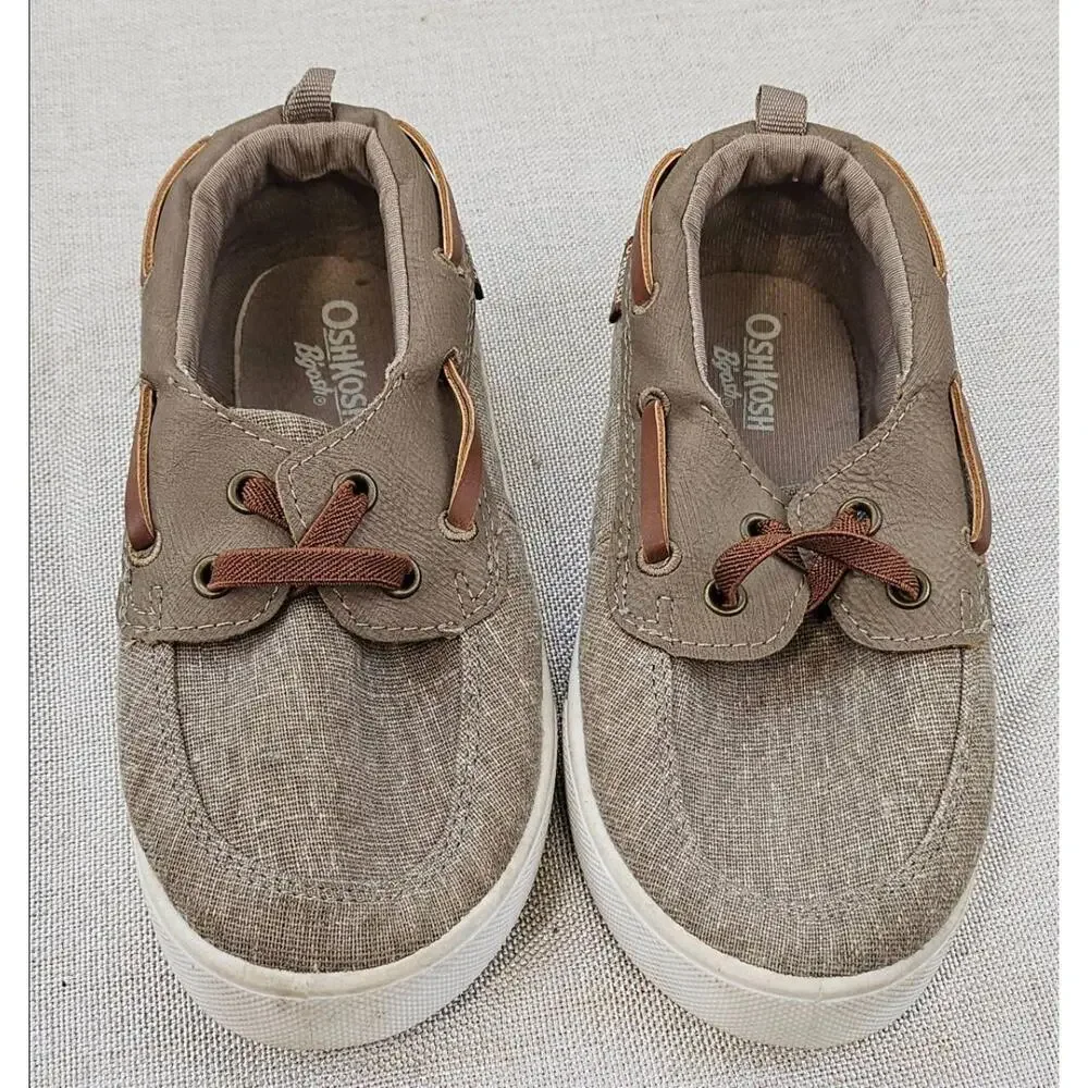 OshKosh B'gosh Albie Boat Shoe Shoes‎ Tan Fixed Laces Classic Preppy Kids 12M